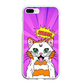 Чехол для iPhone 7Plus/8 Plus матовый с принтом Meow Pop Art Cat в Новосибирске, Силикон | Область печати: задняя сторона чехла, без боковых панелей | Тематика изображения на принте: comics | kitty | meow | pop art | pop cat | retro | арт | белый кот | взгляд | глаза | голова кота | животные | киска | комикс | кот | кошак | кошечка | мем | мультяшный | мур мур | мяу | поп арт | прикол | пушистик | ретро