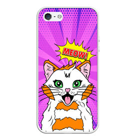 Чехол для iPhone 5/5S матовый с принтом Meow Pop Art Cat в Новосибирске, Силикон | Область печати: задняя сторона чехла, без боковых панелей | comics | kitty | meow | pop art | pop cat | retro | арт | белый кот | взгляд | глаза | голова кота | животные | киска | комикс | кот | кошак | кошечка | мем | мультяшный | мур мур | мяу | поп арт | прикол | пушистик | ретро