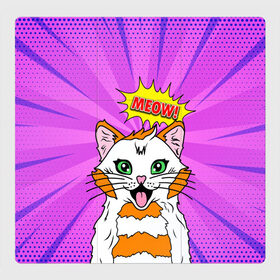 Магнитный плакат 3Х3 с принтом Meow Pop Art Cat в Новосибирске, Полимерный материал с магнитным слоем | 9 деталей размером 9*9 см | Тематика изображения на принте: comics | kitty | meow | pop art | pop cat | retro | арт | белый кот | взгляд | глаза | голова кота | животные | киска | комикс | кот | кошак | кошечка | мем | мультяшный | мур мур | мяу | поп арт | прикол | пушистик | ретро