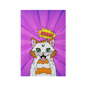Обложка для паспорта матовая кожа с принтом Meow Pop Art Cat в Новосибирске, натуральная матовая кожа | размер 19,3 х 13,7 см; прозрачные пластиковые крепления | comics | kitty | meow | pop art | pop cat | retro | арт | белый кот | взгляд | глаза | голова кота | животные | киска | комикс | кот | кошак | кошечка | мем | мультяшный | мур мур | мяу | поп арт | прикол | пушистик | ретро