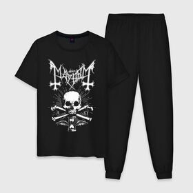 Мужская пижама хлопок с принтом MAYHEM в Новосибирске, 100% хлопок | брюки и футболка прямого кроя, без карманов, на брюках мягкая резинка на поясе и по низу штанин
 | black metal | mayhem | блэк метал | группа | мейхем | метал | рок