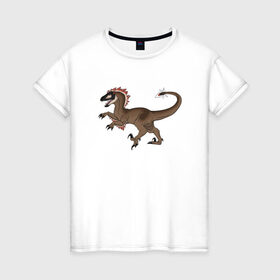 Женская футболка хлопок с принтом Раптор в Новосибирске, 100% хлопок | прямой крой, круглый вырез горловины, длина до линии бедер, слегка спущенное плечо | дино | динозавр | динозавры | животные | звери | охотники динозавры | раптор | рапторы | тиранозавр | хищники животные