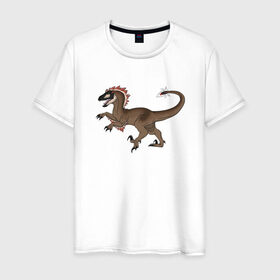Мужская футболка хлопок с принтом Раптор в Новосибирске, 100% хлопок | прямой крой, круглый вырез горловины, длина до линии бедер, слегка спущенное плечо. | дино | динозавр | динозавры | животные | звери | охотники динозавры | раптор | рапторы | тиранозавр | хищники животные