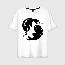 Женская футболка хлопок Oversize с принтом Рыбы в Новосибирске, 100% хлопок | свободный крой, круглый ворот, спущенный рукав, длина до линии бедер
 | fish | zodiac signs | знаки зодиака | рыбы | чёрный рисунок