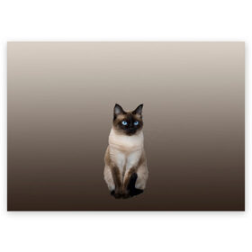 Поздравительная открытка с принтом Сиамский кот голубые глаза в Новосибирске, 100% бумага | плотность бумаги 280 г/м2, матовая, на обратной стороне линовка и место для марки
 | арт | бежевый | градиент | киса | коричневый | кот | котейка | котенок | котик | котэ | кошка | реализм | сиамец | сиамский