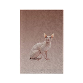 Обложка для паспорта матовая кожа с принтом Лысый кот сфинкс в Новосибирске, натуральная матовая кожа | размер 19,3 х 13,7 см; прозрачные пластиковые крепления | Тематика изображения на принте: арт | бежевый | без шерсти | градиент | домашний питомец | киса | кот | котейка | котенок | котик | котэ | кошка | лысый | реализм | складки кожи | сфинкс | экзотика