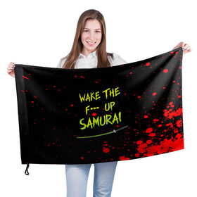 Флаг 3D с принтом WAKE THE F*** UP SAMURAI в Новосибирске, 100% полиэстер | плотность ткани — 95 г/м2, размер — 67 х 109 см. Принт наносится с одной стороны | cyberpunk 2077 | hacker | maelstrom | militech | quadra | samurai | sci fi | technology | trauma team | v | будущее | игра | иероглифы | киану ривз | кибер | киберпанк | киборг | киборги | корпорация | лого | милитек | панк | роботы | самурай | т