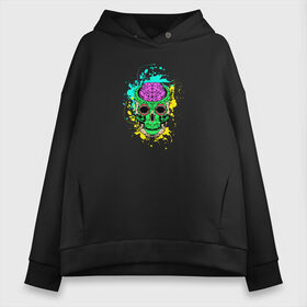 Женское худи Oversize хлопок с принтом Psychedelic skull в Новосибирске, френч-терри — 70% хлопок, 30% полиэстер. Мягкий теплый начес внутри —100% хлопок | боковые карманы, эластичные манжеты и нижняя кромка, капюшон на магнитной кнопке | skull | брызги | мозг | монстр | психоделика | скелет | череп | чудовище