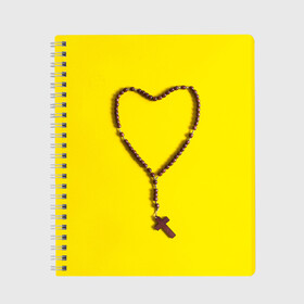 Тетрадь с принтом Сердце и крест в Новосибирске, 100% бумага | 48 листов, плотность листов — 60 г/м2, плотность картонной обложки — 250 г/м2. Листы скреплены сбоку удобной пружинной спиралью. Уголки страниц и обложки скругленные. Цвет линий — светло-серый
 | Тематика изображения на принте: сердца
разбитое сердце
крест с девушкой
узорный крест
сердце в наушниках на двоих