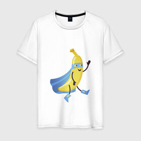 Мужская футболка хлопок с принтом Baana man в Новосибирске, 100% хлопок | прямой крой, круглый вырез горловины, длина до линии бедер, слегка спущенное плечо. | banana | man | superhero | банан | супергерой | человек банан