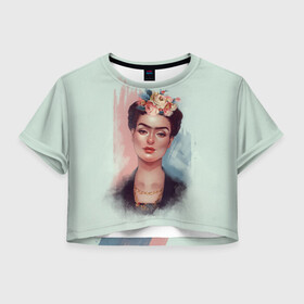 Женская футболка Crop-top 3D с принтом Frida в Новосибирске, 100% полиэстер | круглая горловина, длина футболки до линии талии, рукава с отворотами | Тематика изображения на принте: 8 march | 8 марта | cool girl | feminism | flower | frida | girl | kahlo | woman | в подарок | весна | девочкам | девочке | женские | женщинам | женщине | март | праздник | фем | феменизм | фрида кало | цветочки | цветы