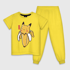 Детская пижама хлопок с принтом Bananachu в Новосибирске, 100% хлопок |  брюки и футболка прямого кроя, без карманов, на брюках мягкая резинка на поясе и по низу штанин
 | bananachu | pikachu | pokemon | пикачу | покемон