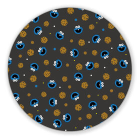 Коврик для мышки круглый с принтом Cookie Monster в Новосибирске, резина и полиэстер | круглая форма, изображение наносится на всю лицевую часть | коржик | монстр | мультик | мультфильм | персонаж | печенье | текстура | улица сезам