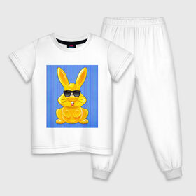 Детская пижама хлопок с принтом Харитон в очках в Новосибирске, 100% хлопок |  брюки и футболка прямого кроя, без карманов, на брюках мягкая резинка на поясе и по низу штанин
 | детям | желейный | желейный заяц | желтый заяц | кролик | харитон | харитон в очках | харитошка