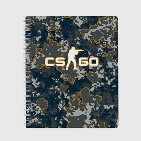 Тетрадь с принтом CS:GO - Camo в Новосибирске, 100% бумага | 48 листов, плотность листов — 60 г/м2, плотность картонной обложки — 250 г/м2. Листы скреплены сбоку удобной пружинной спиралью. Уголки страниц и обложки скругленные. Цвет линий — светло-серый
 | beast | camo | camouflage | counter | counter strike | cs | easy | ez | gg | ggwp | global | go | hyper | kill | offensive | one | shot | strike | зверь | камуфляж | скоростной