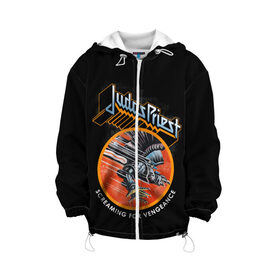 Детская куртка 3D с принтом Judas Priest в Новосибирске, 100% полиэстер | застежка — молния, подол и капюшон оформлены резинкой с фиксаторами, по бокам — два кармана без застежек, один потайной карман на груди, плотность верхнего слоя — 90 г/м2; плотность флисового подклада — 260 г/м2 | Тематика изображения на принте: black | deep | heep | judas | led | metal | music | priest | purple | rock | sabbath | skull | uriah | zeppelin | блэк | гитара | группа | иуда | метал | музыка | рок | священник | череп | электрогитара