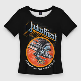 Женская футболка 3D Slim с принтом Judas Priest в Новосибирске,  |  | black | deep | heep | judas | led | metal | music | priest | purple | rock | sabbath | skull | uriah | zeppelin | блэк | гитара | группа | иуда | метал | музыка | рок | священник | череп | электрогитара