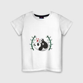 Детская футболка хлопок с принтом Мама панда с малышом в Новосибирске, 100% хлопок | круглый вырез горловины, полуприлегающий силуэт, длина до линии бедер | baby | mom | panda | бамбук | малыш | мама | панда | ребенок
