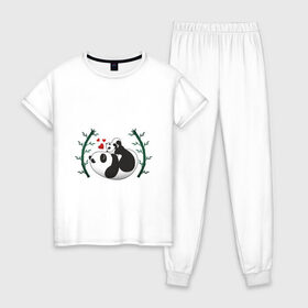 Женская пижама хлопок с принтом Мама панда с малышом в Новосибирске, 100% хлопок | брюки и футболка прямого кроя, без карманов, на брюках мягкая резинка на поясе и по низу штанин | baby | mom | panda | бамбук | малыш | мама | панда | ребенок
