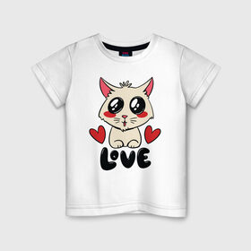 Детская футболка хлопок с принтом Котик День Святого Валентина в Новосибирске, 100% хлопок | круглый вырез горловины, полуприлегающий силуэт, длина до линии бедер | 14 февраля | black cat | cat | heart | valentines day | день валентина | день любви | кот | котик | котики | кошка | любовь | сердечки | сердце | черный кот