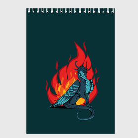 Скетчбук с принтом Бирюзовый дракон в Новосибирске, 100% бумага
 | 48 листов, плотность листов — 100 г/м2, плотность картонной обложки — 250 г/м2. Листы скреплены сверху удобной пружинной спиралью | бирюзовый цвет | графика | дракон | огонь | персонаж | пламя | рисунок | фэнтези