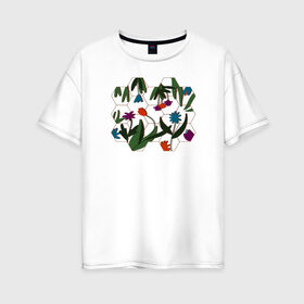 Женская футболка хлопок Oversize с принтом Цветочный мир в Новосибирске, 100% хлопок | свободный крой, круглый ворот, спущенный рукав, длина до линии бедер
 | flowers | природа | растения | цветы