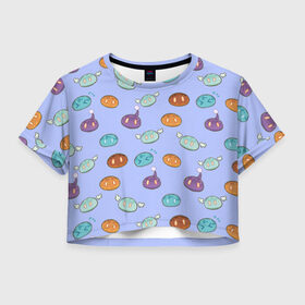 Женская футболка Crop-top 3D с принтом Слаймы в Новосибирске, 100% полиэстер | круглая горловина, длина футболки до линии талии, рукава с отворотами | genshin | genshin impact | slime | геншин | геншин импакт | паттерн | слаймы