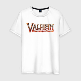 Мужская футболка хлопок с принтом Valheim logo в Новосибирске, 100% хлопок | прямой крой, круглый вырез горловины, длина до линии бедер, слегка спущенное плечо. | asgard | axe | games | gods | logo | loki | odin | spear | steam | thor | valheim | vikings | war | асгард | боги | вальхейм | викинги | война | игры | копье | лого | локи | один | стим | топор | тор