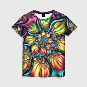 Женская футболка 3D с принтом Кислотный бум в Новосибирске, 100% полиэфир ( синтетическое хлопкоподобное полотно) | прямой крой, круглый вырез горловины, длина до линии бедер | art | casual | арт | взрыв | искусство | кислота | огни | пламя | стиль | эмоция