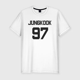 Мужская футболка хлопок Slim с принтом BTS - Jungkook 97 в Новосибирске, 92% хлопок, 8% лайкра | приталенный силуэт, круглый вырез ворота, длина до линии бедра, короткий рукав | boysband | bts | jungkook | jungkook 97 | k pop | korea | korean | music | бтс | джонгук | к поп | кей поп | корейская | корейский | корея | кпоп | музыка | чонгук
