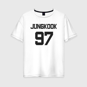 Женская футболка хлопок Oversize с принтом BTS - Jungkook 97 в Новосибирске, 100% хлопок | свободный крой, круглый ворот, спущенный рукав, длина до линии бедер
 | Тематика изображения на принте: boysband | bts | jungkook | jungkook 97 | k pop | korea | korean | music | бтс | джонгук | к поп | кей поп | корейская | корейский | корея | кпоп | музыка | чонгук