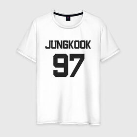 Мужская футболка хлопок с принтом BTS - Jungkook 97 в Новосибирске, 100% хлопок | прямой крой, круглый вырез горловины, длина до линии бедер, слегка спущенное плечо. | boysband | bts | jungkook | jungkook 97 | k pop | korea | korean | music | бтс | джонгук | к поп | кей поп | корейская | корейский | корея | кпоп | музыка | чонгук