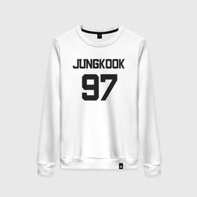 Женский свитшот хлопок с принтом BTS - Jungkook 97 в Новосибирске, 100% хлопок | прямой крой, круглый вырез, на манжетах и по низу широкая трикотажная резинка  | Тематика изображения на принте: boysband | bts | jungkook | jungkook 97 | k pop | korea | korean | music | бтс | джонгук | к поп | кей поп | корейская | корейский | корея | кпоп | музыка | чонгук