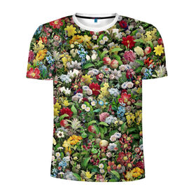 Мужская футболка 3D спортивная с принтом Море цветов в Новосибирске, 100% полиэстер с улучшенными характеристиками | приталенный силуэт, круглая горловина, широкие плечи, сужается к линии бедра | 8 марта | букет | клумба | луг | паттерн | растения | розы | ромашки | цветок | цветочки | цветочный | цветы