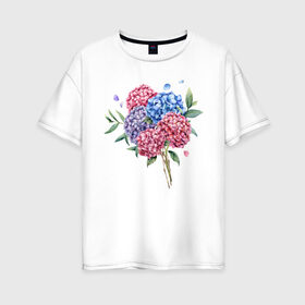 Женская футболка хлопок Oversize с принтом букет гаотензий в Новосибирске, 100% хлопок | свободный крой, круглый ворот, спущенный рукав, длина до линии бедер
 | 8 марта | весна | девушке | женский | мама | подарок | тренд | феминизм | цветы