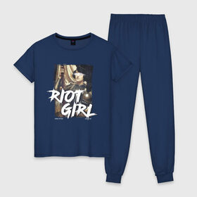 Женская пижама хлопок с принтом Riot girl в Новосибирске, 100% хлопок | брюки и футболка прямого кроя, без карманов, на брюках мягкая резинка на поясе и по низу штанин | Тематика изображения на принте: 8 march | 8 марта | fem | feminism | flower | rebel girl | riot | woman | в подарок | девочкам | девочке | женские | женщинам | женщине | март | праздник | самая лучшая | фем | феминизм | цветочки | цветы