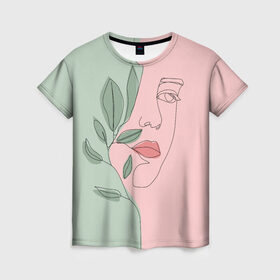 Женская футболка 3D с принтом девушка с листьями в Новосибирске, 100% полиэфир ( синтетическое хлопкоподобное полотно) | прямой крой, круглый вырез горловины, длина до линии бедер | 8 марта | весна | девушке | женский | мама | подарок | тренд | феминизм | цветы