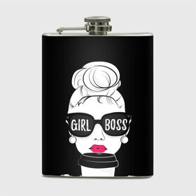 Фляга с принтом Girl Boss в Новосибирске, металлический корпус | емкость 0,22 л, размер 125 х 94 мм. Виниловая наклейка запечатывается полностью | 8 марта | лучшая в мире | мама | подарок | подарок женщине | подарок любимым | подарок на 8 марта | самая лучшая  в мире | семья