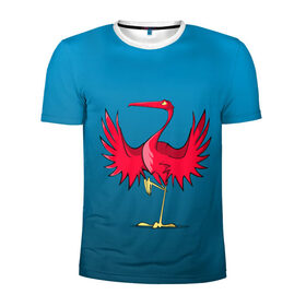 Мужская футболка 3D спортивная с принтом Красный журавль в Новосибирске, 100% полиэстер с улучшенными характеристиками | приталенный силуэт, круглая горловина, широкие плечи, сужается к линии бедра | графика | журавль | персонаж | природа | птица | птичий мир | рисунок