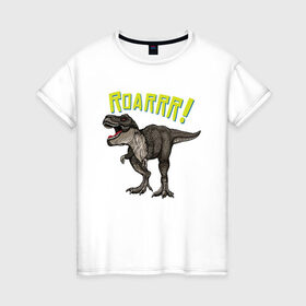 Женская футболка хлопок с принтом Динозавр T-rex в Новосибирске, 100% хлопок | прямой крой, круглый вырез горловины, длина до линии бедер, слегка спущенное плечо | dino | t rex | дино | динозавр | животное | зверь | тирекс | хещник