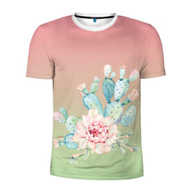Мужская футболка 3D спортивная с принтом суккулент градиент в Новосибирске, 100% полиэстер с улучшенными характеристиками | приталенный силуэт, круглая горловина, широкие плечи, сужается к линии бедра | Тематика изображения на принте: акварель | акварельный | весна | кактус | мило | природа | растение | рисунок | суккулент | сукулент | цветение | цветок | цветущий | цветы
