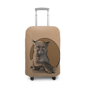Чехол для чемодана 3D с принтом Горный лев в Новосибирске, 86% полиэфир, 14% спандекс | двустороннее нанесение принта, прорези для ручек и колес | большая кошка | графика | дикий мир | животное | кошка | персонаж | природа | рисунок | хищник