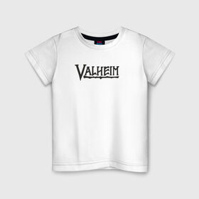 Детская футболка хлопок с принтом Valheim logo в Новосибирске, 100% хлопок | круглый вырез горловины, полуприлегающий силуэт, длина до линии бедер | Тематика изображения на принте: valheim | valheim логотип | вальхейм | выживание | игра | игры