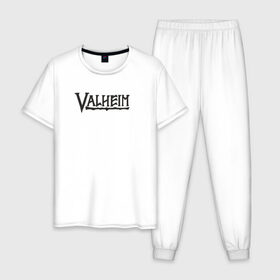 Мужская пижама хлопок с принтом Valheim logo в Новосибирске, 100% хлопок | брюки и футболка прямого кроя, без карманов, на брюках мягкая резинка на поясе и по низу штанин
 | Тематика изображения на принте: valheim | valheim логотип | вальхейм | выживание | игра | игры