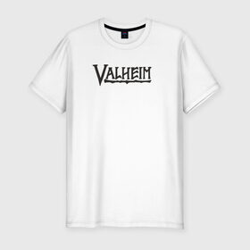 Мужская футболка хлопок Slim с принтом Valheim logo в Новосибирске, 92% хлопок, 8% лайкра | приталенный силуэт, круглый вырез ворота, длина до линии бедра, короткий рукав | valheim | valheim логотип | вальхейм | выживание | игра | игры