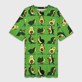 Платье-футболка 3D с принтом Авокадо | Зарядка в Новосибирске,  |  | avocado | food | fruit | pattern | vegan | vegetarian | авокадо | веган | вегетарианство | еда | зарядка | зелёная | паттерн | правильное питание | спорт | физра | фрукт | фрукты