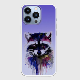 Чехол для iPhone 13 Pro с принтом енот акварелью потеки в Новосибирске,  |  | Тематика изображения на принте: акварель | акварельный | арт | брызги | енот | енотик | животные | зверек | краски | потеки | радуга | рисунок | яркий