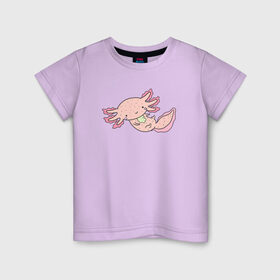 Детская футболка хлопок с принтом Аксолотль в Новосибирске, 100% хлопок | круглый вырез горловины, полуприлегающий силуэт, длина до линии бедер | аксолотль | дракон | животные | мило | морской | морской дракон