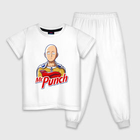 Детская пижама хлопок с принтом Mr Punch в Новосибирске, 100% хлопок |  брюки и футболка прямого кроя, без карманов, на брюках мягкая резинка на поясе и по низу штанин
 | anime | japan | man | manga | mr | one | proper | punch | saitama | tegunvteg | аниме | ванпанчмен | манга | мистер | мульт | пропер | сайтама | япония