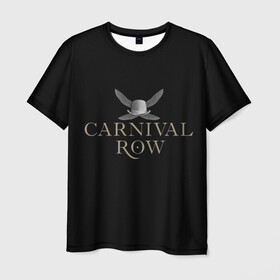 Мужская футболка 3D с принтом Карнивал Роу - Carnival Row в Новосибирске, 100% полиэфир | прямой крой, круглый вырез горловины, длина до линии бедер | carnival row | волшебный | исторический | карнивал роу | крылья | лого | логотип | подарок | сериал | сказка | фея | черный | шляпа